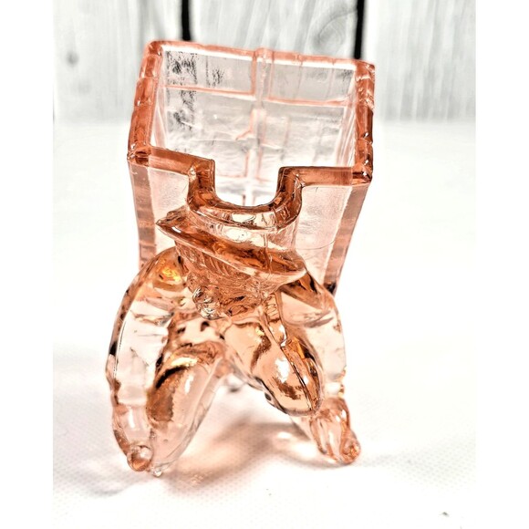 Vallerysthal Pink Glass Kneeling Boy with Basket Toothpick Matchbox Holder - Picture 4 of 12